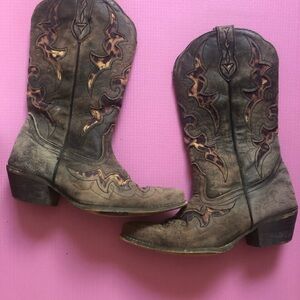 Laredo Black Brown Cowboy Boots with Leopard Details
